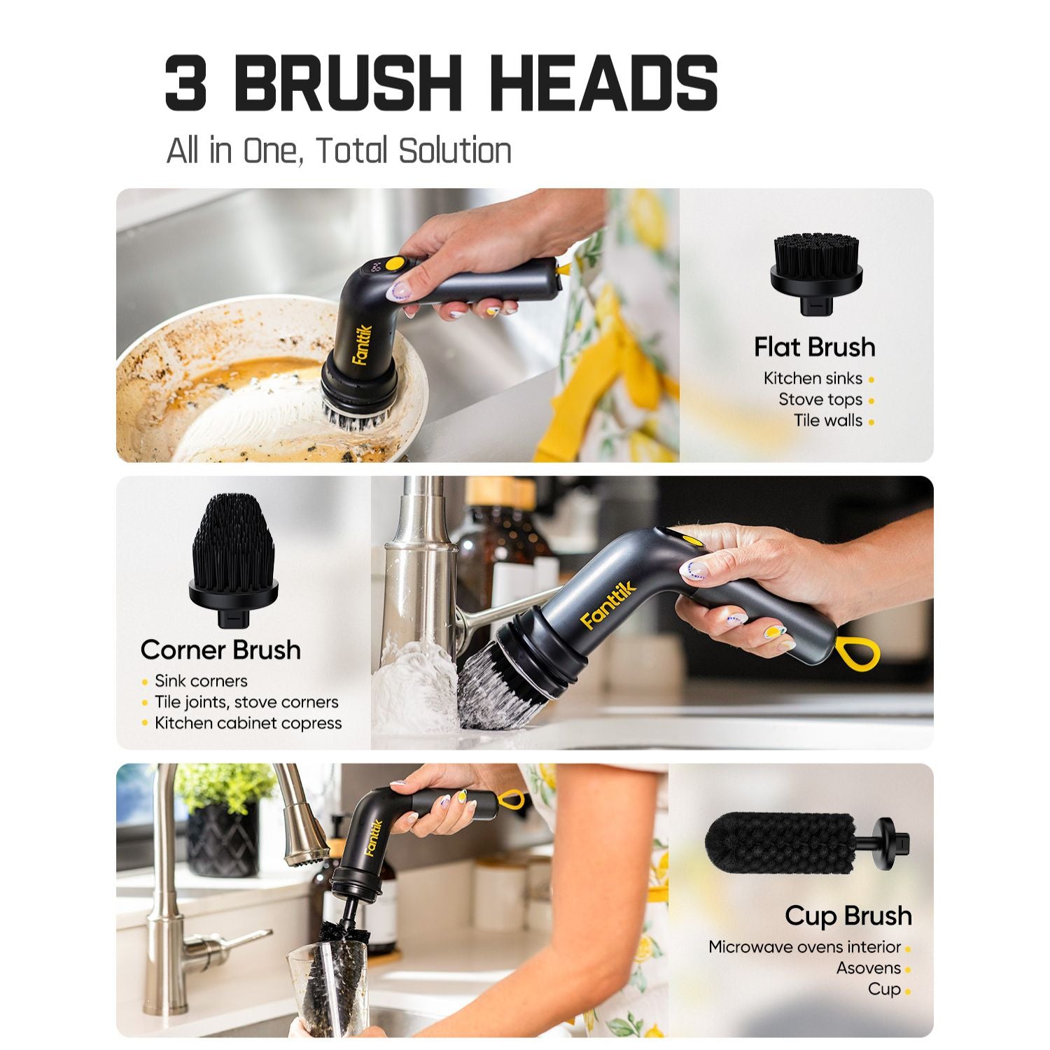 3 Pcs Replacement Brush Heads for G9 Handy Spin Scrubber