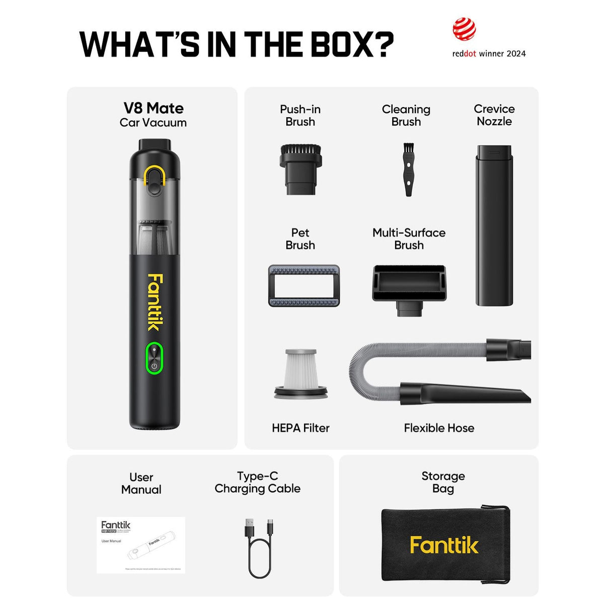 Fanttik V8 Mate Upgraded Cordless Car Vacuum